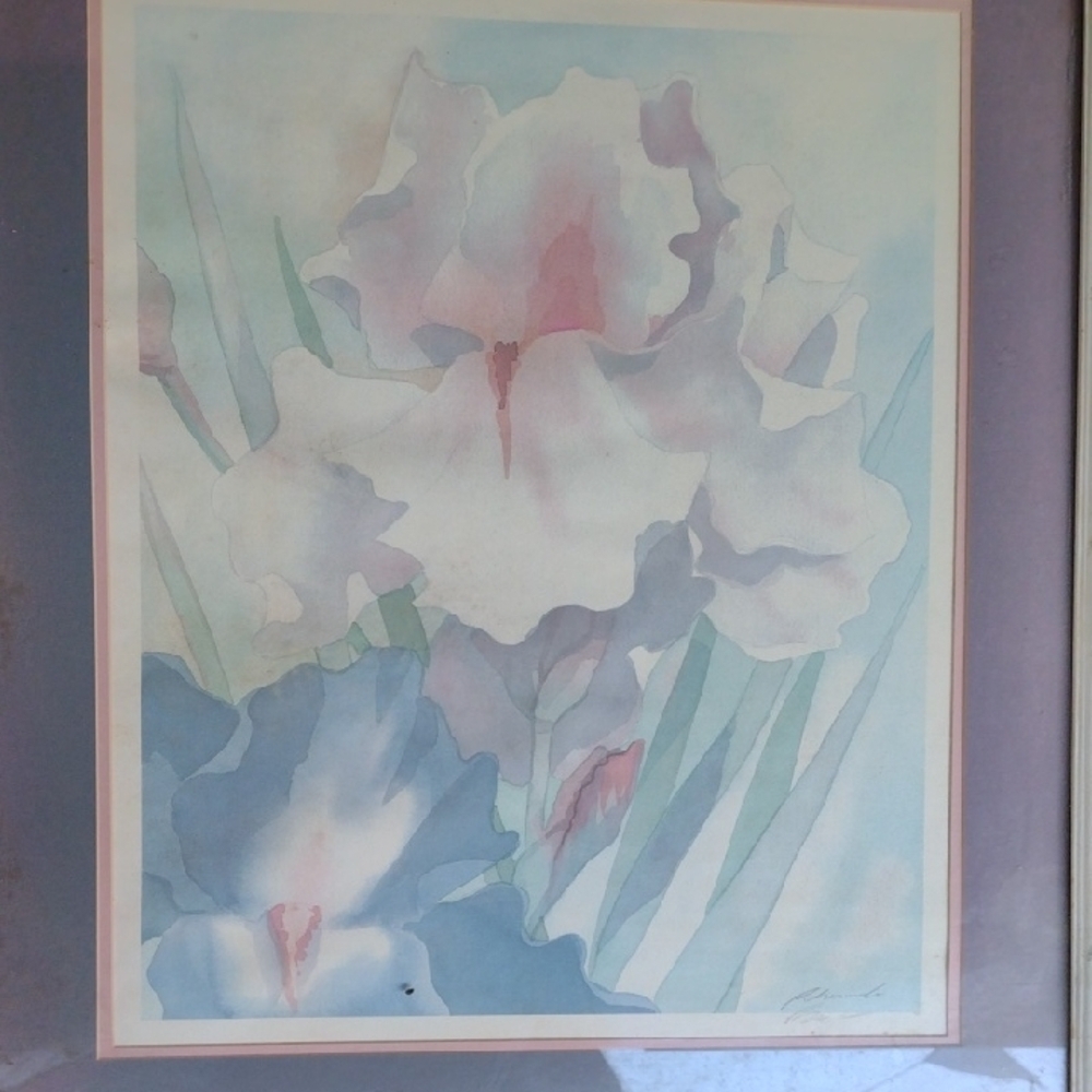 Elegant Floral Watercolor Artist Signed Art on Matte